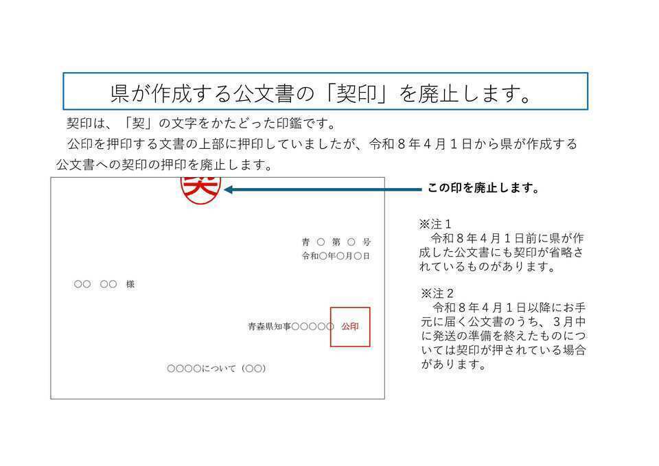 県が作成する公文書の「契印」を廃止します。