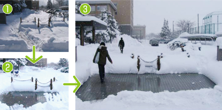 弘前大学敷地内融雪実験のビフォーアフター