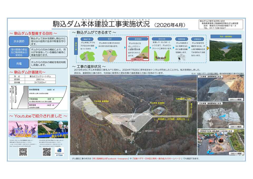 駒込ダム本体建設工事実施状況