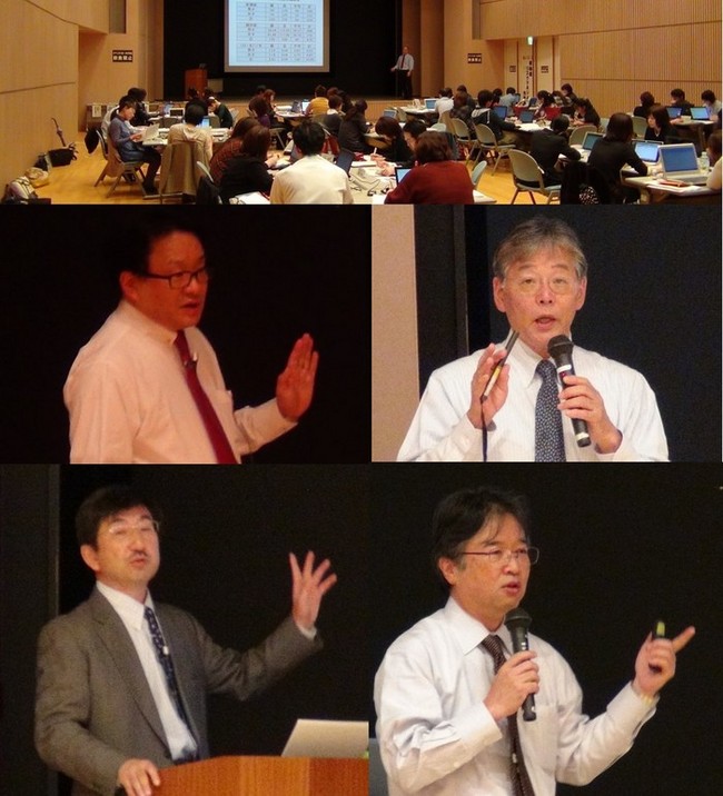 防衛医科大学校 加來教授(上)、聖マリアンナ医科大学 竹村部長(中左)、福島県立医科大学 金光教授(下左)、東北大学大学院 賀来教授(中右)、埼玉医科大学 光武教授(下右)の講義の様子