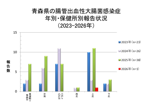 青森県の腸管出血性大腸菌感染症年別・保健所別報告状況