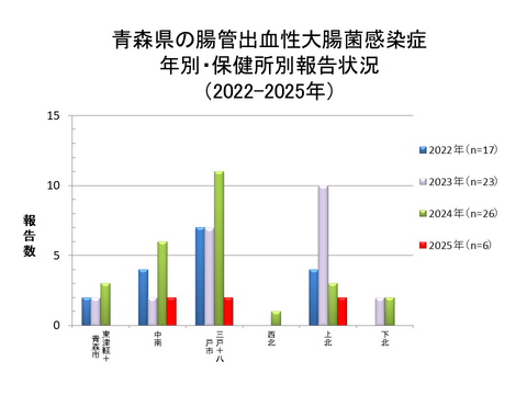 青森県の腸管出血性大腸菌感染症年別・保健所別報告状況
