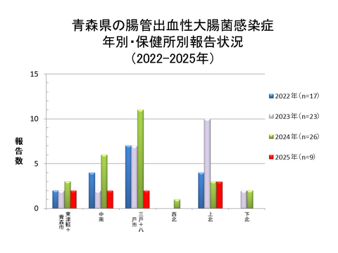 青森県の腸管出血性大腸菌感染症年別・保健所別報告状況