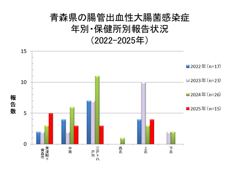 青森県の腸管出血性大腸菌感染症年別・保健所別報告状況