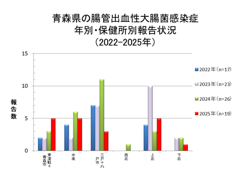 青森県の腸管出血性大腸菌感染症年別・保健所別報告状況