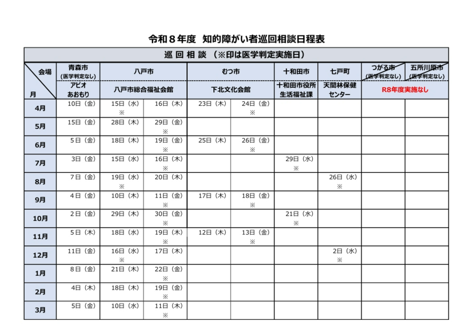 令和7年度巡回相談日程表