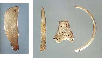 鯨骨製青竜刀形骨器、鹿角製尖頭器、猪牙製垂飾品、鹿角製叉状品