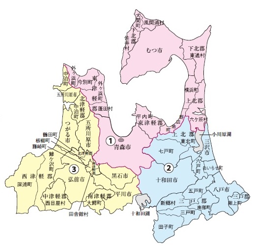 平成29年以降青森県衆議院小選挙区区割り図