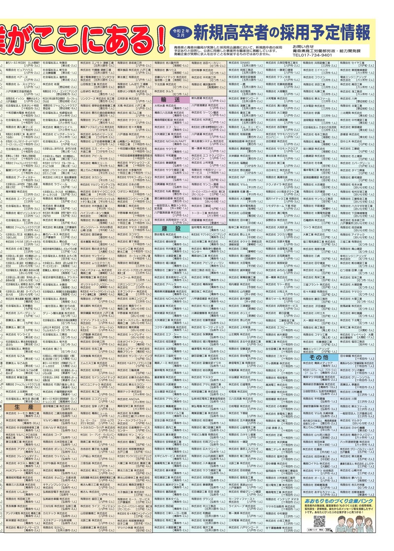 令和２年3月新規高卒者採用予定情報（青森県内企業） - 青森県庁 