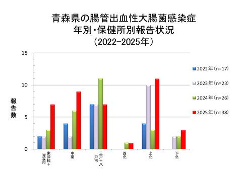 青森県の腸管出血性大腸菌感染症年別・保健所別報告状況