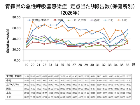 青森県の新型コロナ定点当たり報告数(保健所別)